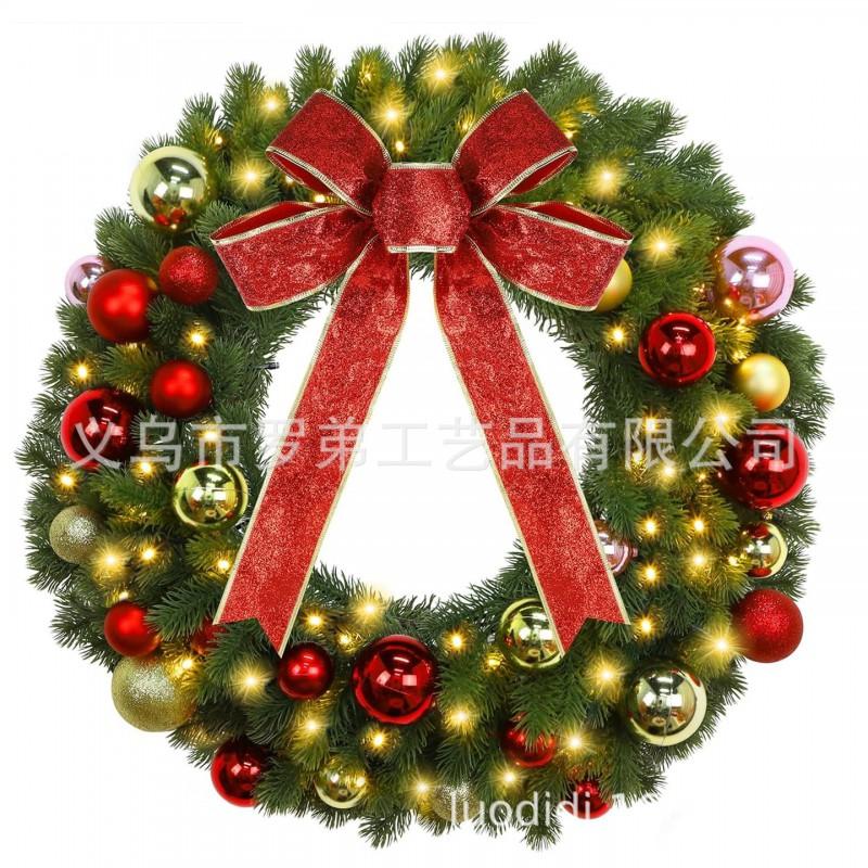 Christmas Decorations Set: LED String Lights Red Poinsettia Flowers Wreath Door Hanging Home Festive Interior