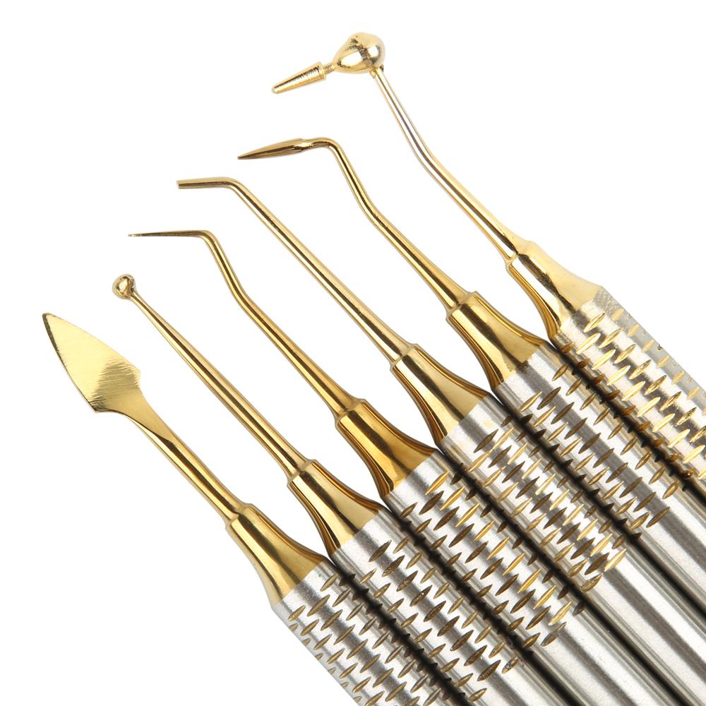 6pcs Dental Composite Resin Filling Spatula Titanium Plated Head Resin Filler Set Thick Handle Restoration Set Dental Instrument