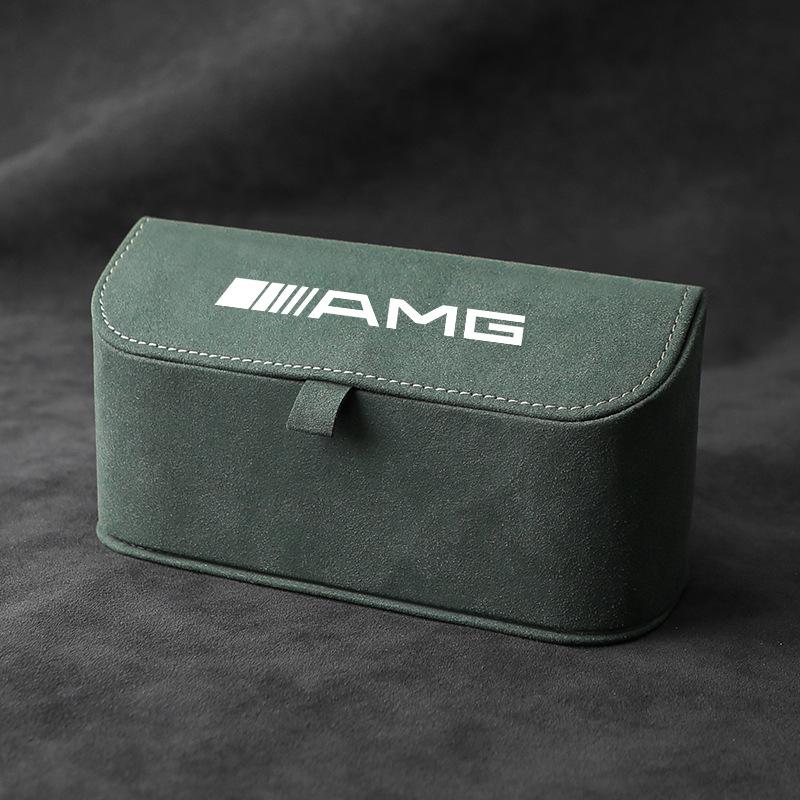 MWAY1 Suede Car Sun Visor Glasses Box Car Badge Sunglasses Clips Glasses Box For Mercedes Benz AMG W177 W176 X166 X167 C257 C218 X253