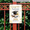 2D Flat, 1pc "Congrats Grad! Class of 2026" Aluminium Metal Wall Decor Sign - 8"x12" White & Gold Graduation Decor, Grad Cap & Diploma Wall Art