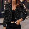 Women Sparkly Cardigan Coat 3/4 Sleeve Open Front Sequin Tops Sexy Golden Bling Coat Casual Holiday Party Outfit