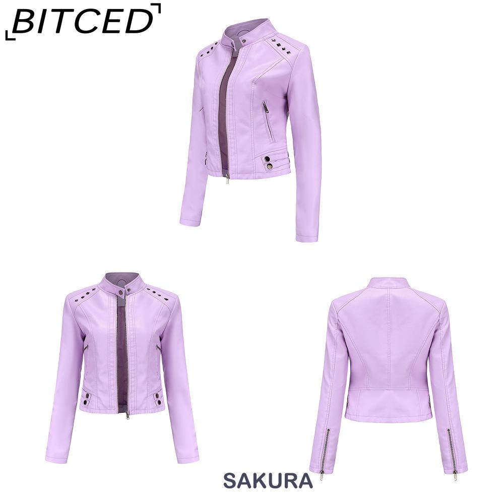 BITCED Женская кожаная куртка с шипами Весна/Осень С длинным рукавом Стойка воротник Модная куртка