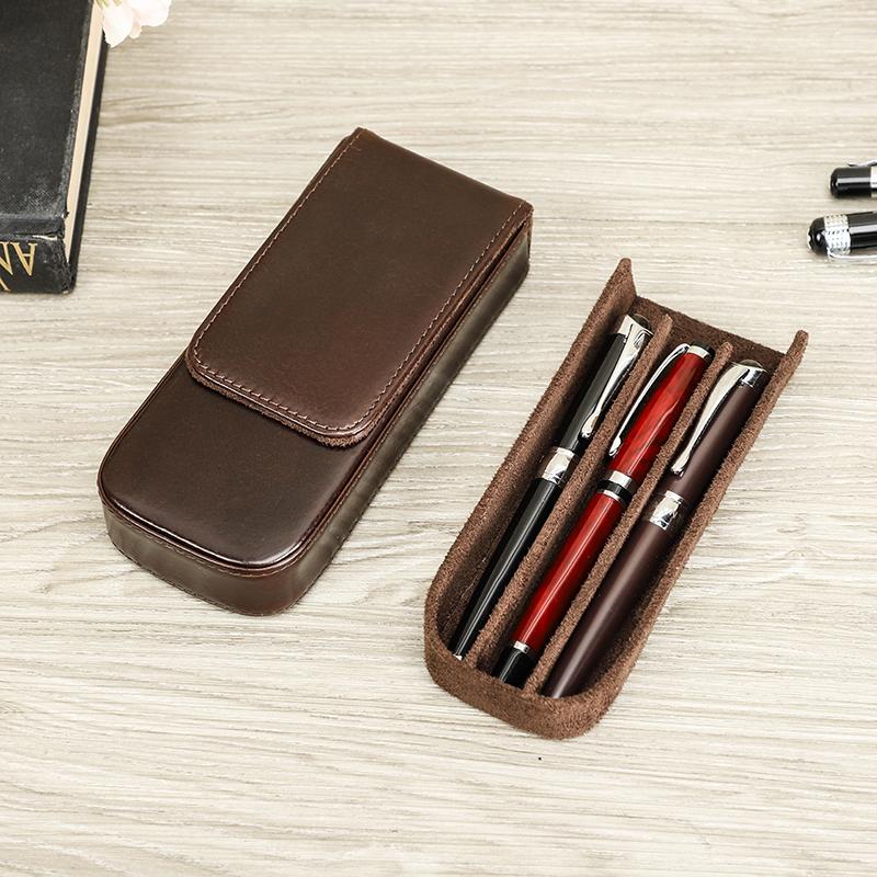 Чехол для ручек из натуральной кожи ручной работы, разноцветный, с 3 слотами, роскошный брендовый ящик для ручек, съемный лоток для ручек, защитный чехол для ручек