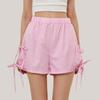 Women's Loose Casual High Waisted Bow Elastic Waisted Checkered Shorts Casual Shortss