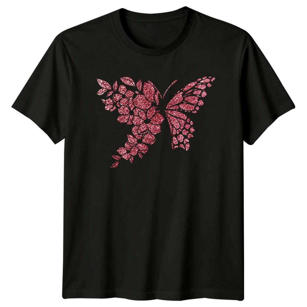 Sparkling Floral Butterfly Design Unisexs TShirt Glitter Design Nature Fashion