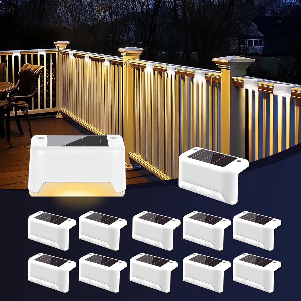 Solar Step Lights Waterproof LED Lights for Outdoor Stairs, Steps, Fences, Patios, Yards, Porches and Balconies
