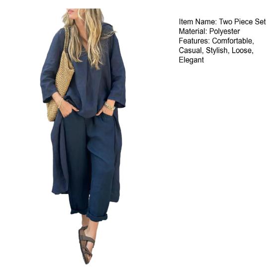 Женские комплекты из двух частей, длинный рукав, нерегулярный пуловер, топ с V-образным вырезом и широкий