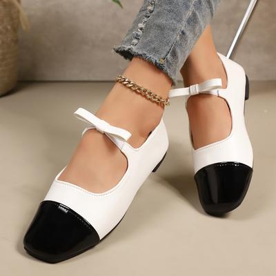 Цветоблокированные туфли-бини с бантом 2025 Осень Новые Плоские Большого размера Удобные Одиночные туфли Женские