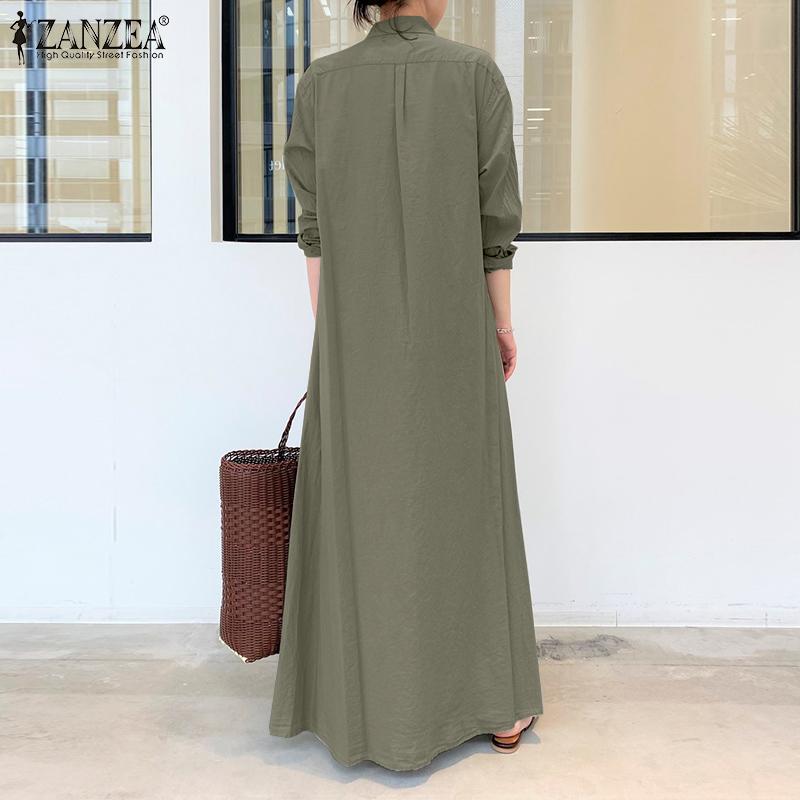 Женское длинное платье-рубашка ZANZEA из 100% хлопка. Размеры: S-5XL