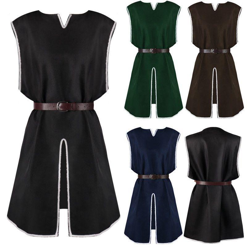 European and American Amazon New Halloween Men's Pullover Loose Robe Medieval Men's Round Neck Belted Robe Outerwear