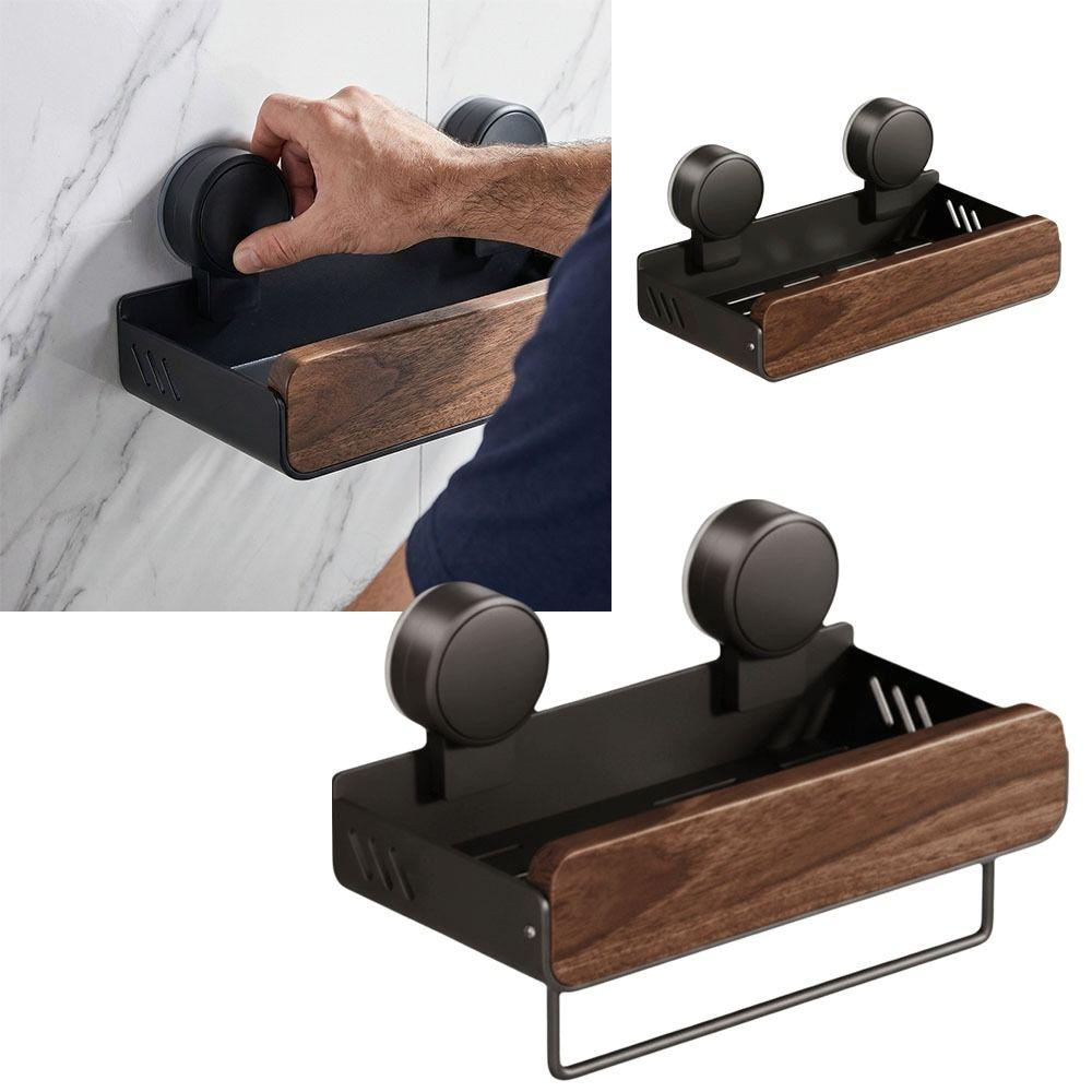Walnut Finish Bathroom Shelf Strong Grip Bathroom Storage Rack Wall Mounted Organizer Vanity