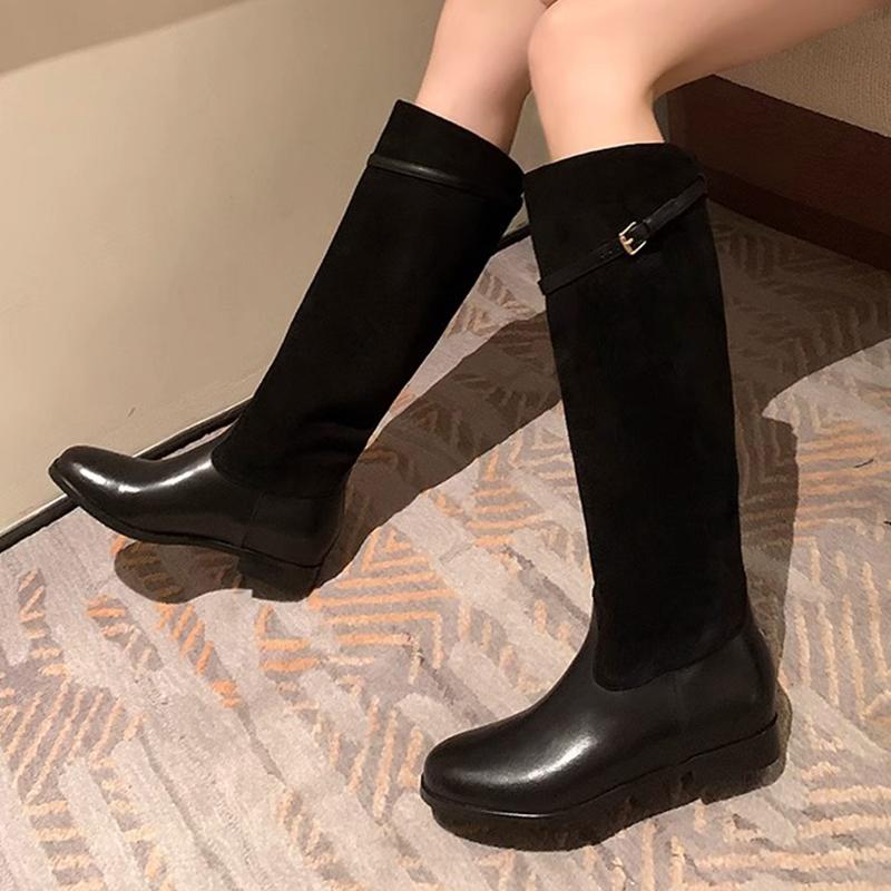 Women High Boots Flats Suede Chelsea Leather Boots Fashion Shoes Woman 2024 Trend Winter Knee High Snow Motorcycle Botas Mujer