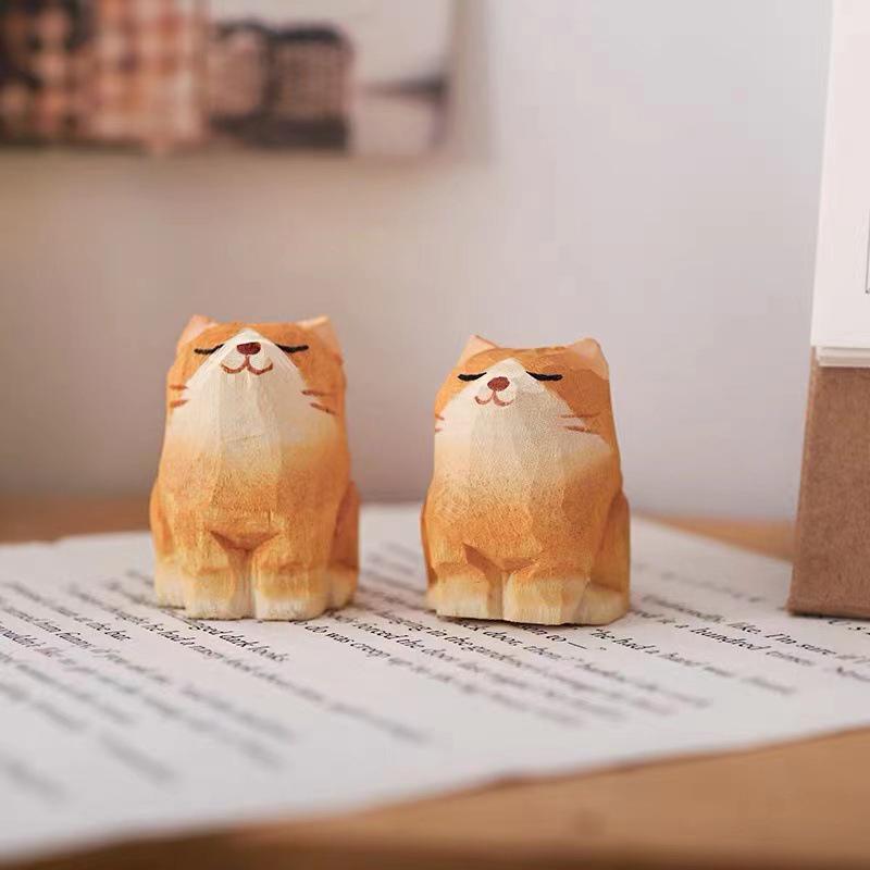 1PC Desktop Ornaments Cat Dog Ornaments Wooden Carving Crafts Animal Wood Carving Decorations