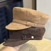 New Suede Navy Hat for Women with Small Soft Brim Fashionable Retro Flat Top Hong Kong Style Painter's Hat and Peaked Cap