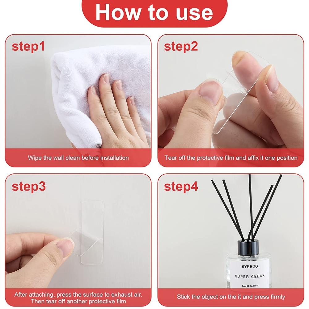 Reusable Multifunctional Double Sided Adhesive Tape, 60Pcs Double Sided Mounting Strong Sticky Wall Strips Transparent Tape Without Cropping