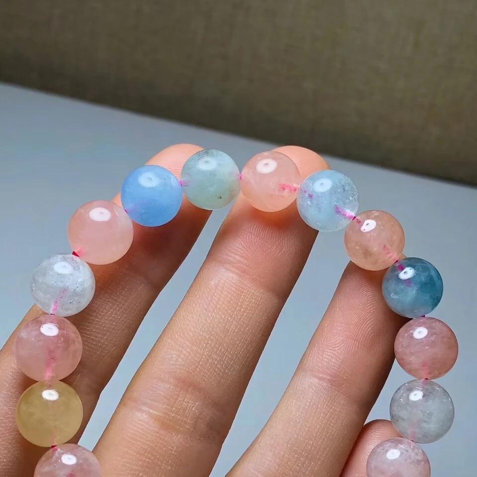 Natural Colorful Morganite Beryl Quartz Trendy Party Ball Beads Bracelet Stretch Unisex 7mm 8mm 9mm 10mm AAAAA