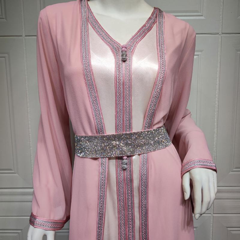 Женский шифон с V-образным вырезом, облегающий комплект из двух предметов, мусульманское платье, халат Dubai, многоцветный