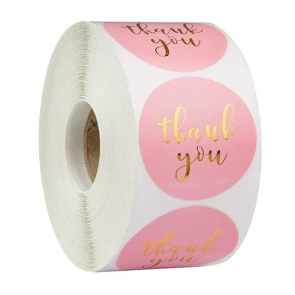 500pcs Pink Paper Label Stickers Foil Thank You Stickers Scrapbooking 1'' Wedding Envelope Seals Handmade Stationery Sticker