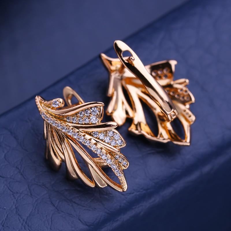 KNIKOO Clip Earrings For Women Cubic Zirconia Fashion Leaf Stud Earrings Jewelry For Wedding Party Gifts