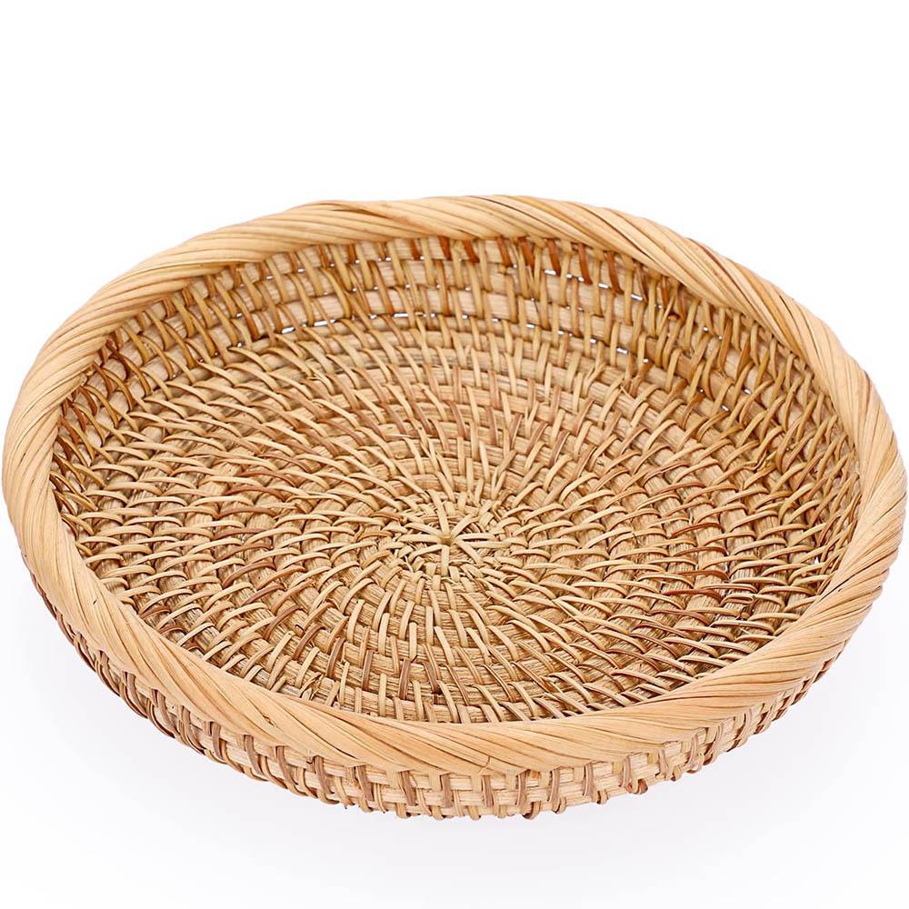 Small Woven Wicker Basket - 7.6" Round Entryway Organizer for Keys, Wallet, Cell Phone & Snacks