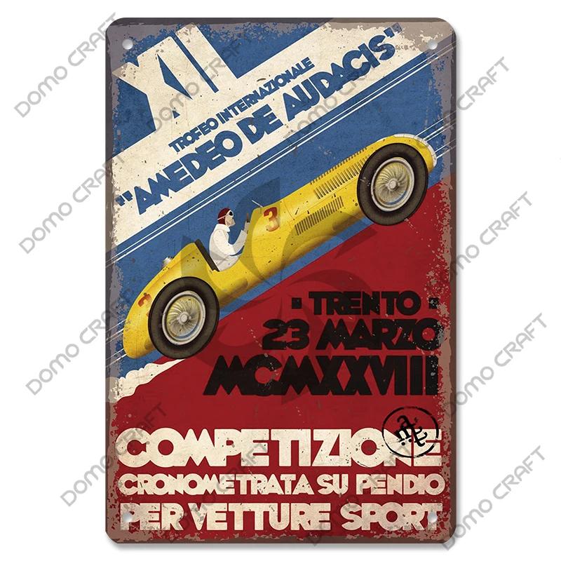 Racing Car Plaque Metal Tin Sign F1 Racetrack Vintage Poster Wall Art Decor for Garage Racing Club Home Wall Decoration