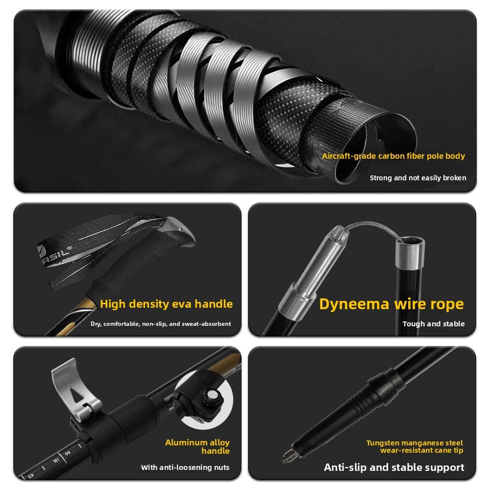 Five-section Carbon Fiber Trekking Pole Ultralight External Lock Adjustable Length 34-125cm Straight Grip Cork Hiking