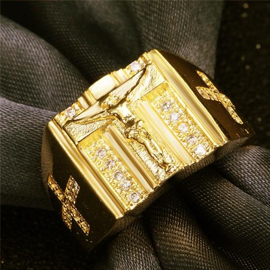 Chic Cubic Jesus Cross Carved Zirconia Inlaid Ring Unisex Wedding Jewelry Gift