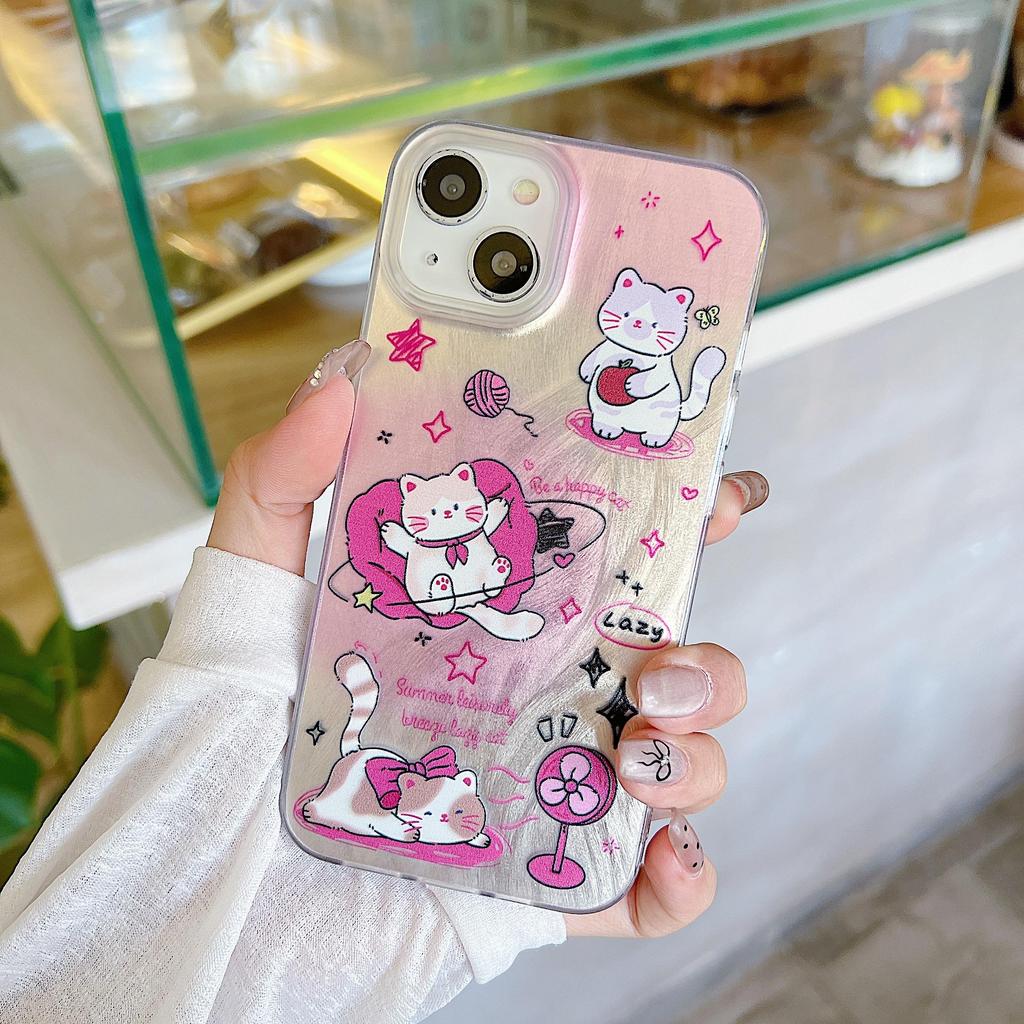 Laser Cute Cat Silicone Case for Xiaomi Redmi Note 12 11 10 Samsung A54 A24 A14 Oppo A78 A58 A38 Infinix Note 30 Funda Painted Cover Soft TPU Bumper