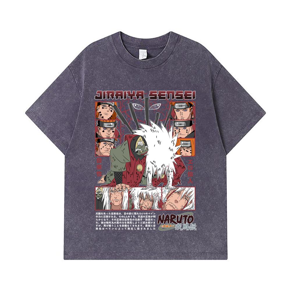 275 GSM Washed T-shirts 100% Cotton Naruto V5 Jiraiya Print Unisex Heavy Cotton T Shirt
