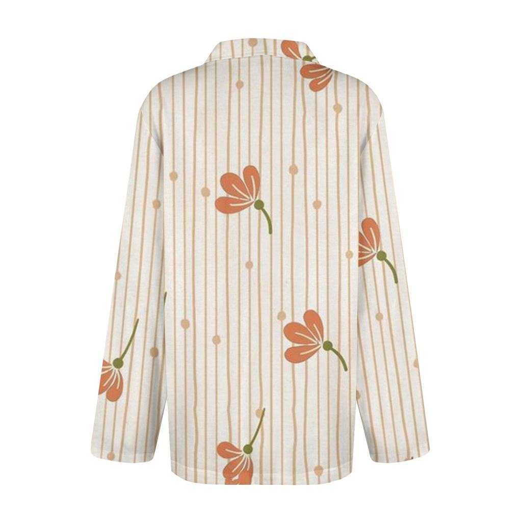 Женская мода для отдыха с длинным рукавом и V-образным вырезом с цветочным принтом