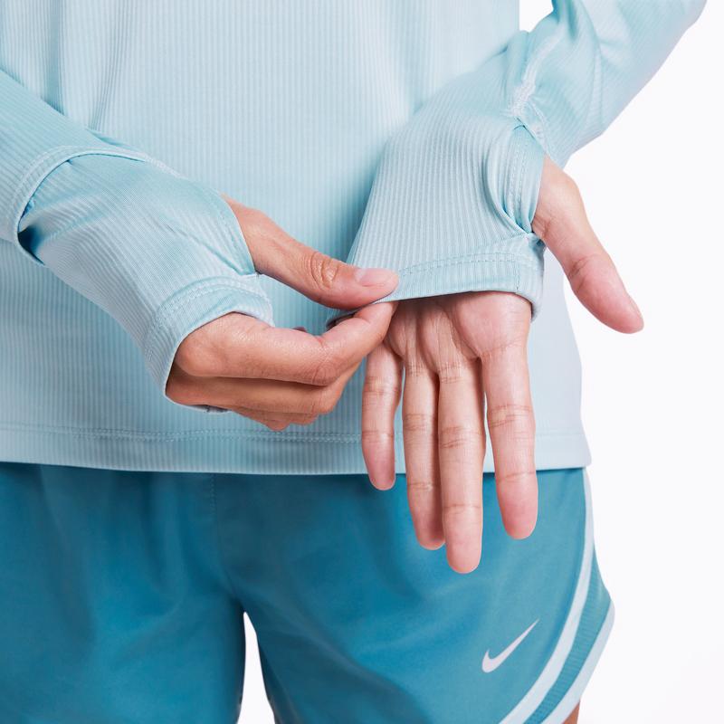 Nike Logo Print Round Neck Quick-Dry American Vintage Long Sleeve T-Shirt Women Tops Joyful-Ocean-Blue Silver DX0309-442