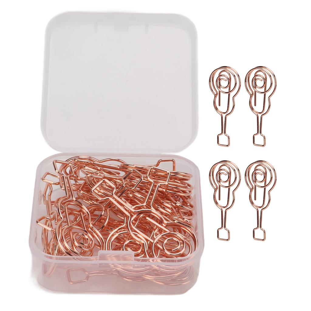 20pcs Shaped Paper Clips Metal Material Guitar Shape Rose Gold Light Portable Cute Office Clips for