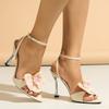 Women's Pointed Stiletto Sandals Women's Shoes Three-dimensional Flower Paint Heel with Ankle Strap Apricot Heels