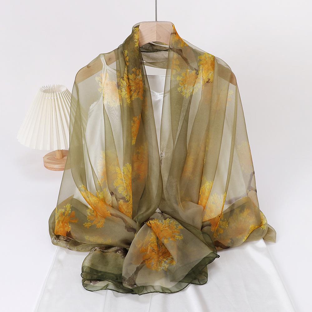 Новая летняя шаль из искусственного шелка для женщин, дышащий шелковый шарф с синим и белым фарфоровым принтом, тонкий газовый шарф для головы, шарф для матери