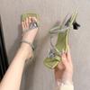 2025 лето новая мода повседневная одежда темперамент квадратный носок стразы тонкий каблук носок крутые шлепанцы