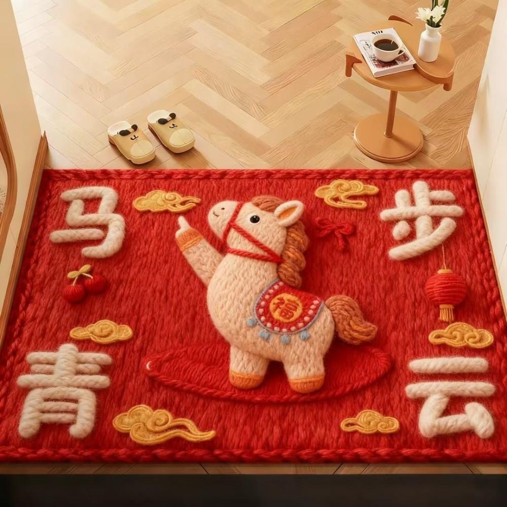 Новый Коврик для двери с рисунком лошади на Новый год Красный Нескользящий Коврик для ванной Влагопоглощающее одеяло Домашние украшения