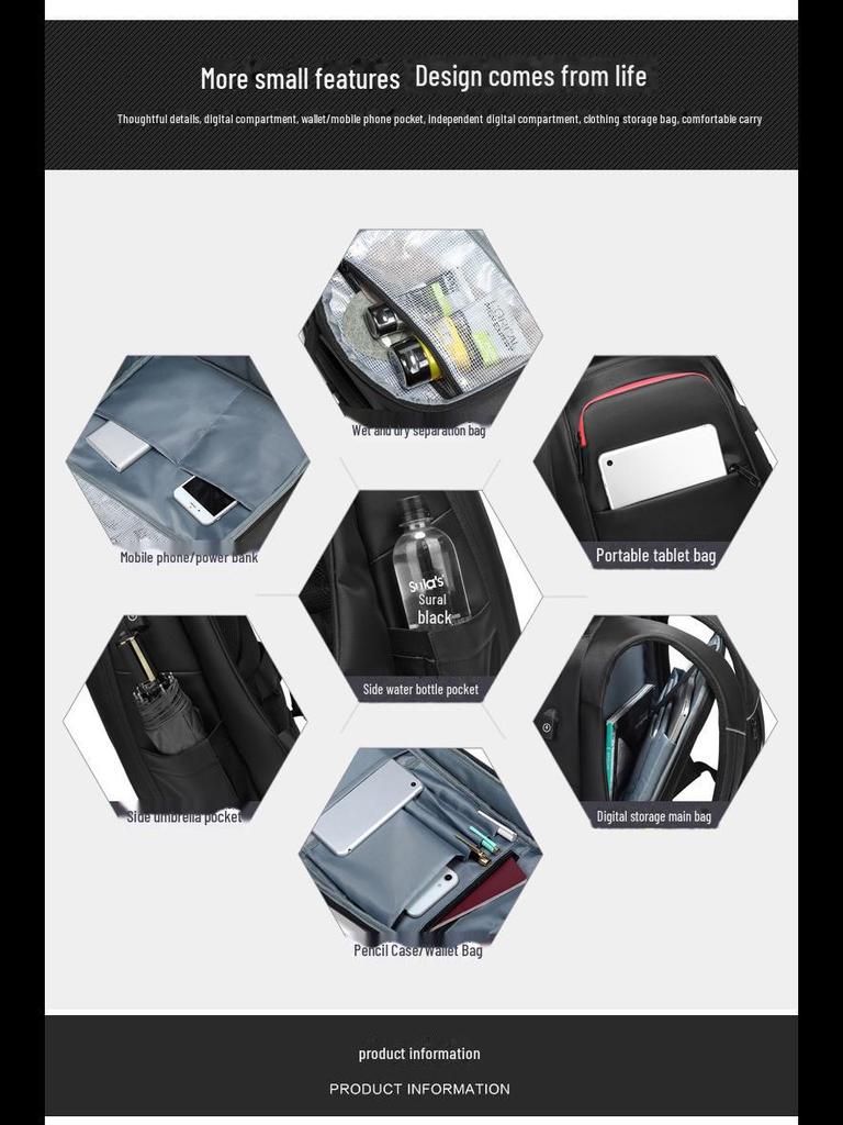 Водонепроницаемый мужской рюкзак Ouge большой вместимости для путешествий и бизнеса