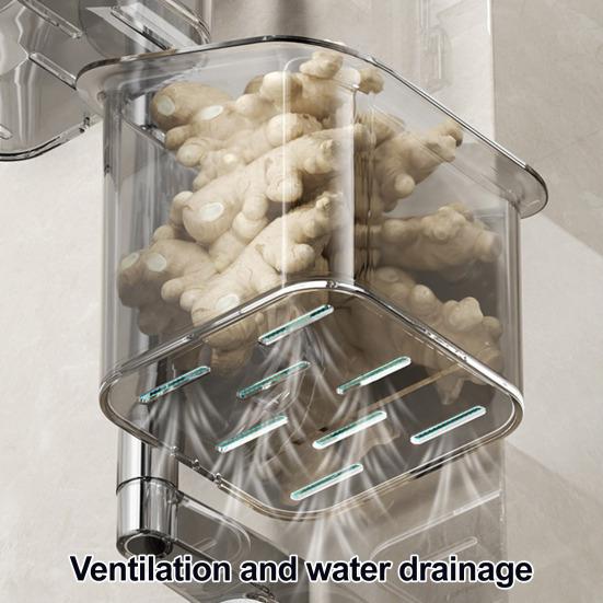 Стеллаж для хранения на присосках с дренажными отверстиями, большая вместимость, вращающаяся конструкция, простая установка, настенный кухонный органайзер