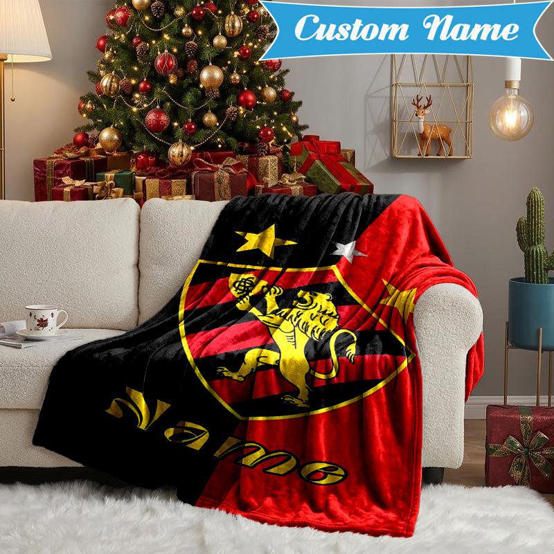 Custom Name Recife Lion Crest Flag Blanket Lightweight Ideal Bedding Blanket Perfect for Travel, Camping, Living Rooms, Sofas, Christmas gift