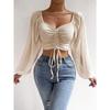 Ladies Blusas Summer Short Tshirt Woman Clothes Long Sleeve T Shirt Sexy V-neck Women T Shirt Casual Drawstring Crop Tops Tee