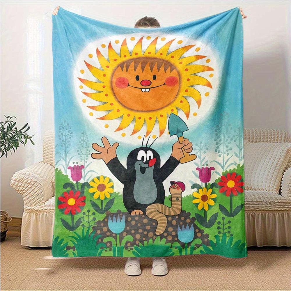 1pc Sunshine,Gardening, Mole's Story Digital Printed Flannel Blanket, Super Soft Plush Bed Cover, Multipurpose Quilt for Sofa, Bed, Office,30