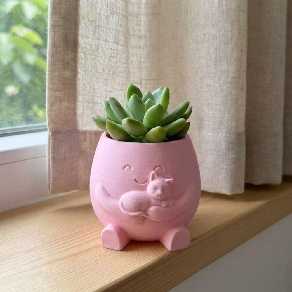 3D Printed Shy Cover Eyes Character Plant Pot Sitting Character Vase Desk Room Decor