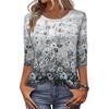 Женская модная повседневная свободная футболка с круглым вырезом и рукавами 3/4 с принтом, женский топ