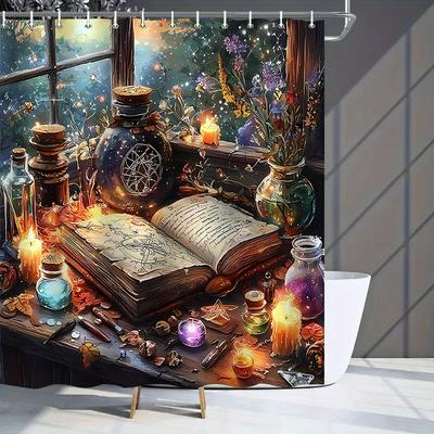 Заколдованная книга Узор Шторка для душа, Элегантный полиэстер, Фэнтези Тема, Машинная стирка, Всесезонная, Многоцелевая Занавеска для ванной