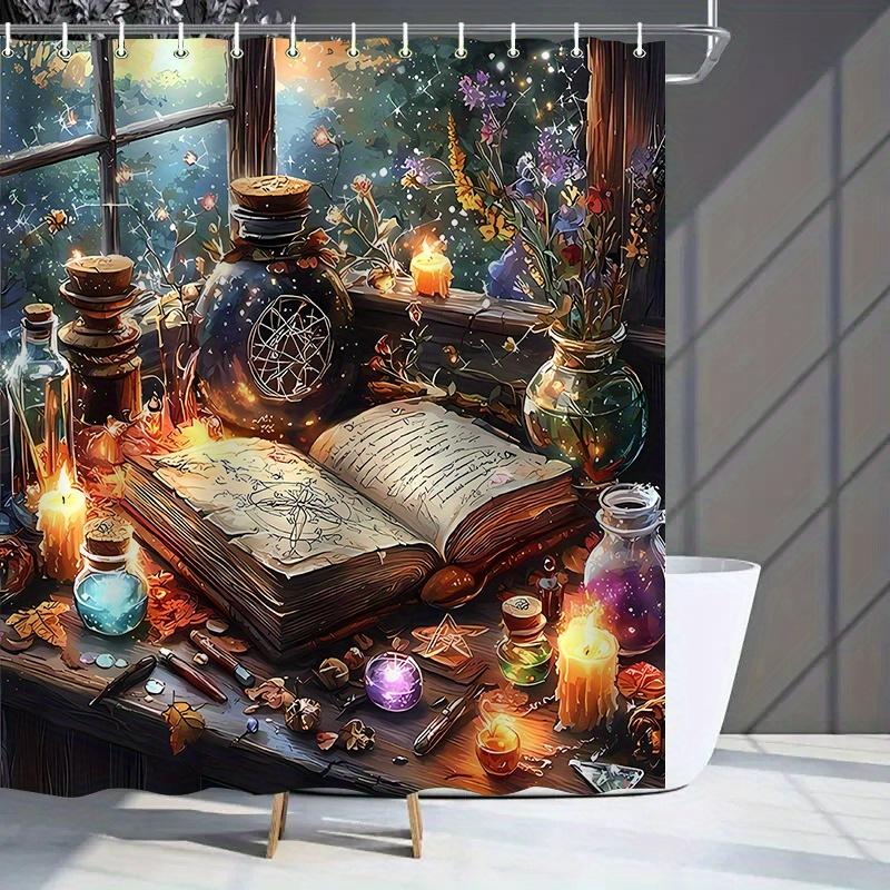 Заколдованная книга Узор Шторка для душа, Элегантный полиэстер, Фэнтези Тема, Машинная стирка, Всесезонная, Многоцелевая Занавеска для ванной