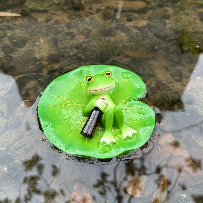 1 шт. Уморительно очаровательная лягушка на листе лотоса, смоляная статуэтка с бутылкой пива, украшение для открытого сада, прудов, кашпо