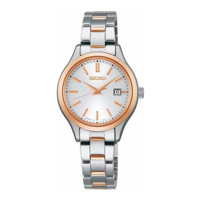 Женские часы Seiko Selection STPX096 с солнечной батареей Серебристый Розовое золото Белый циферблат Нержавеющая сталь