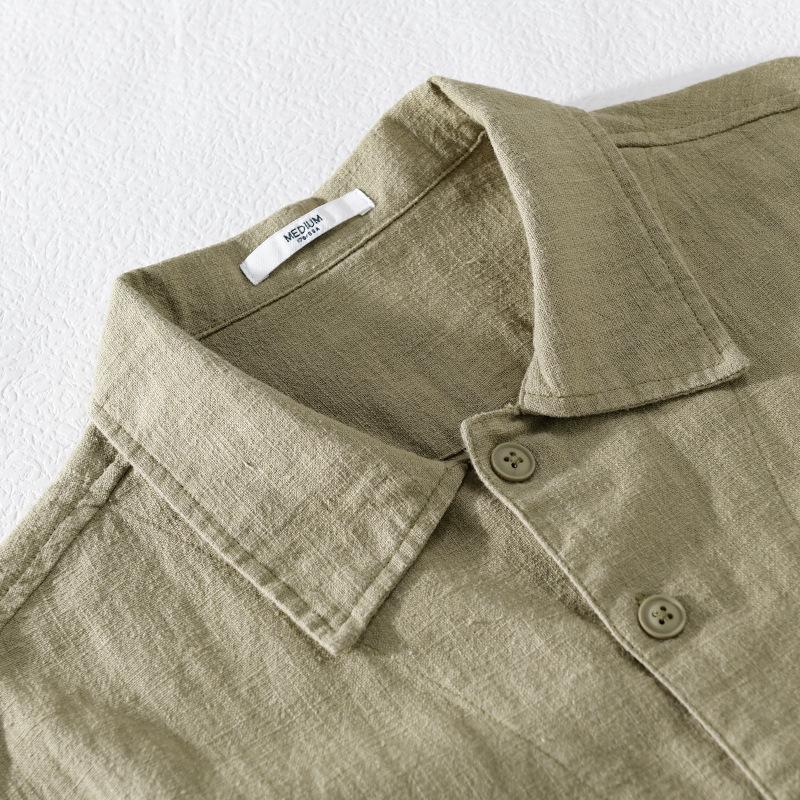 Весенние и осенние рубашки с длинным рукавом для мужчин в китайском стиле из хлопка и льна, повседневная мужская одежда с несколькими карманами, однотонная рубашка с воротником-лацкан