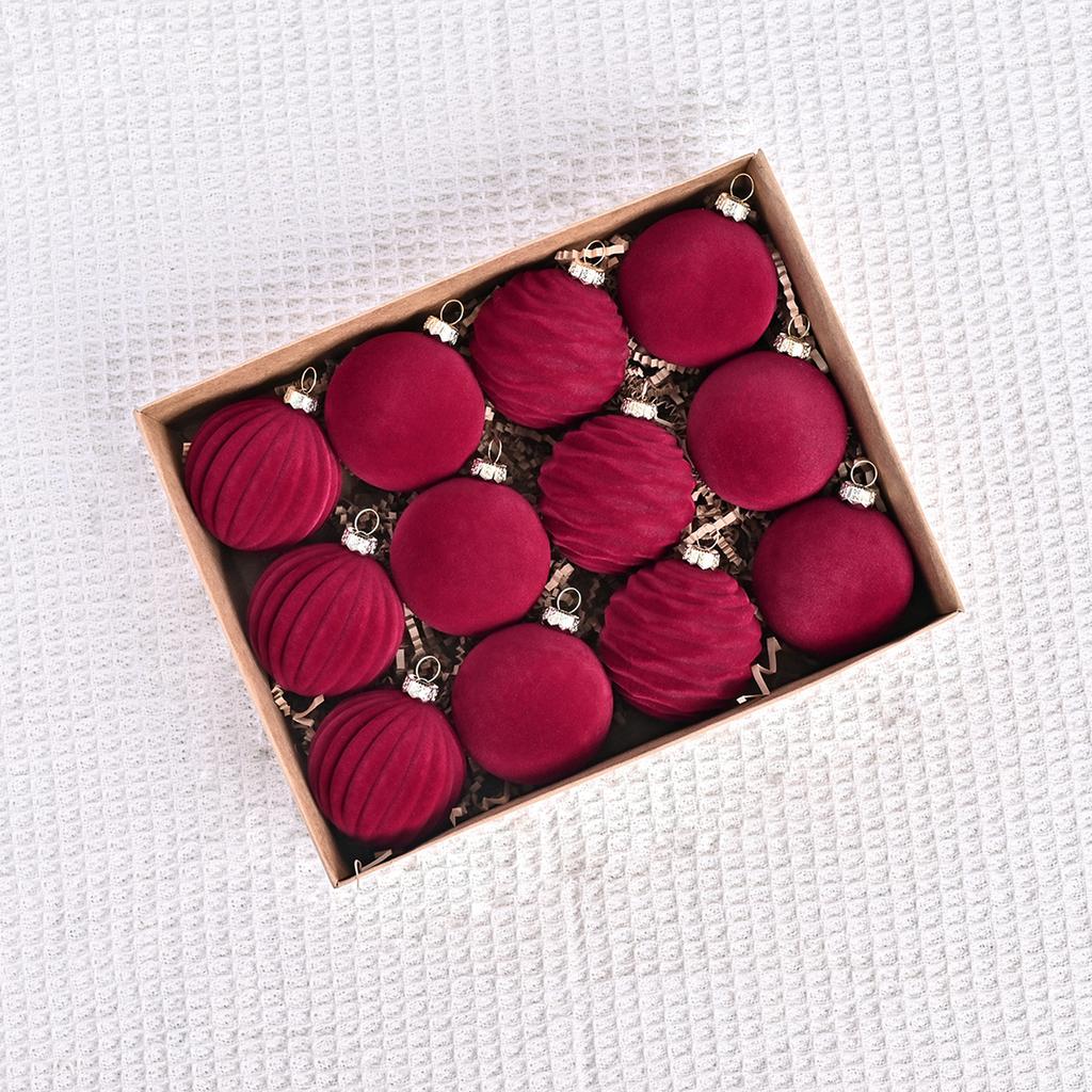 6CM Flocked Christmas Ball Christmas Tree Pendant Wine Red Dark Green Christmas Flocked Ball Christmas Decorations