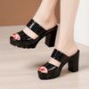 Womens High Heels Sandals Patent Leather Thick Bottom Slippers Ladies Summer Slippers Woman Platform High Heels Shoes Size 32-43